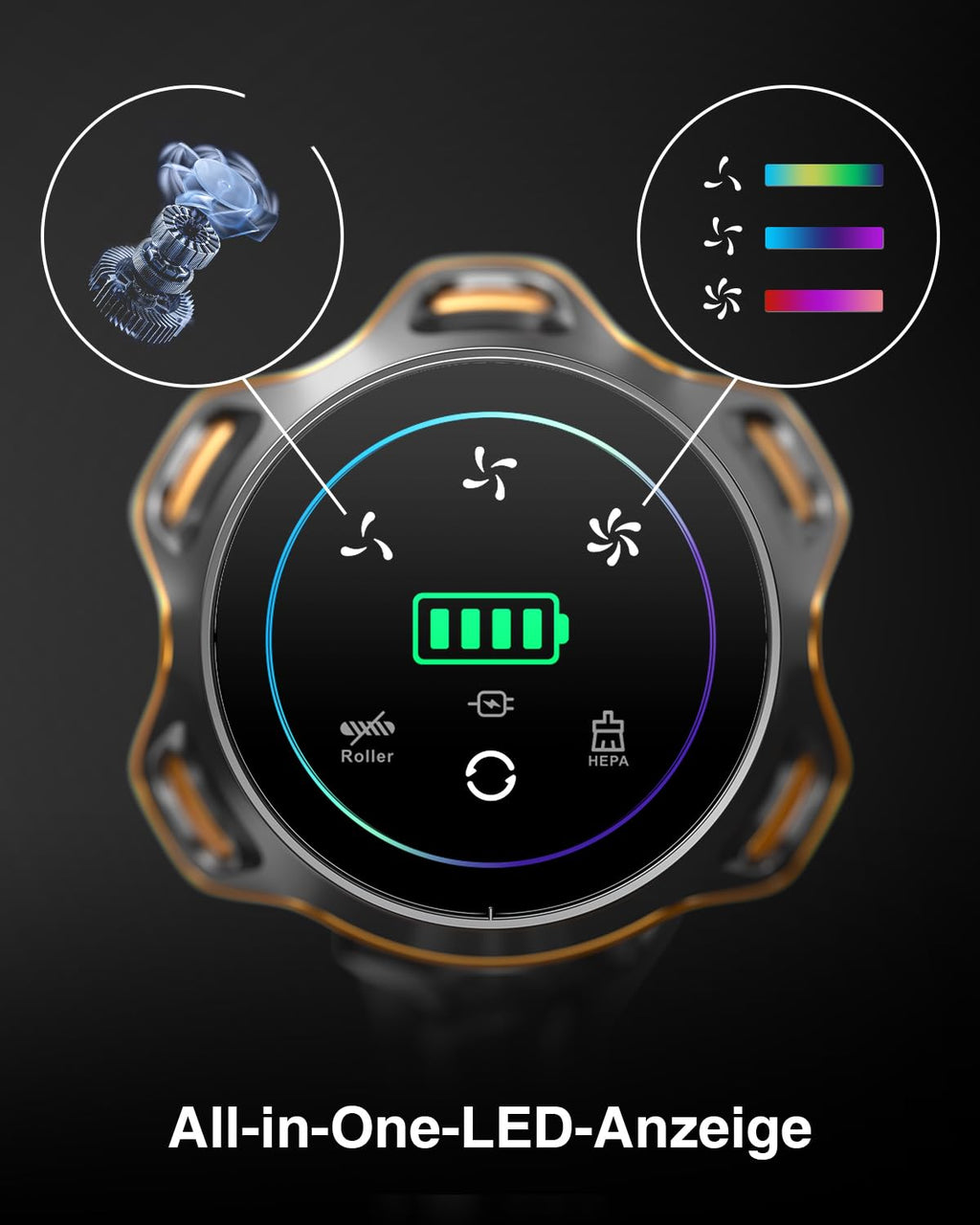 Akku-Staubsauger 45.000 Pa – kabellos, 65 Min, Display, Anti-Haar, 1,6 L, für Tierhaare & Böden