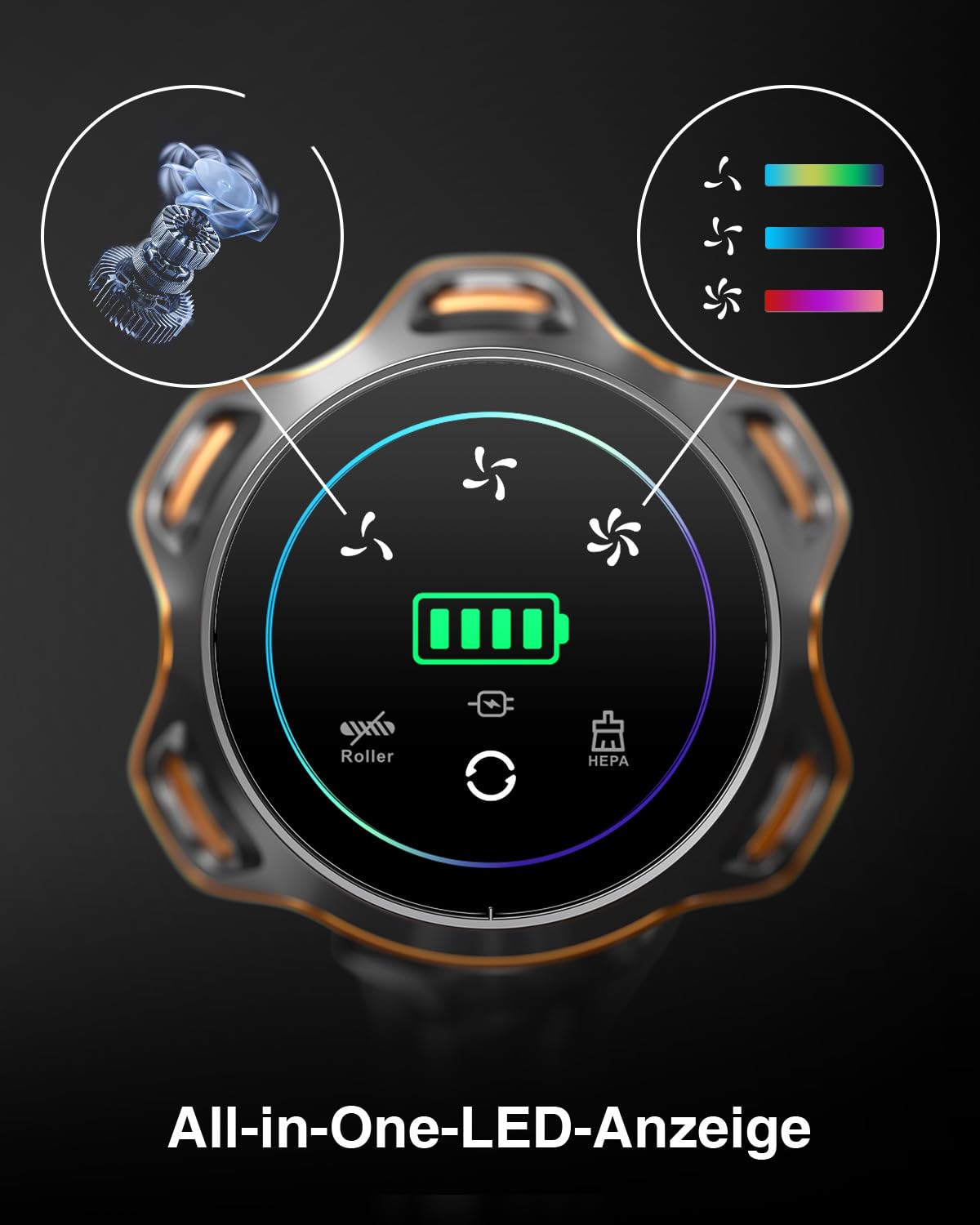 Akku-Staubsauger 45.000 Pa – kabellos, 65 Min, Display, Anti-Haar, 1,6 L, für Tierhaare & Böden