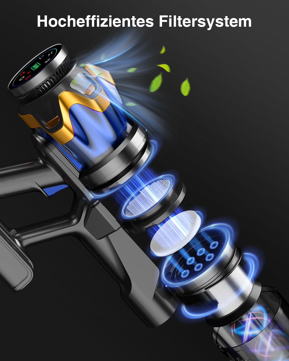 Akku-Staubsauger 45.000 Pa – kabellos, 65 Min, Display, Anti-Haar, 1,6 L, für Tierhaare & Böden