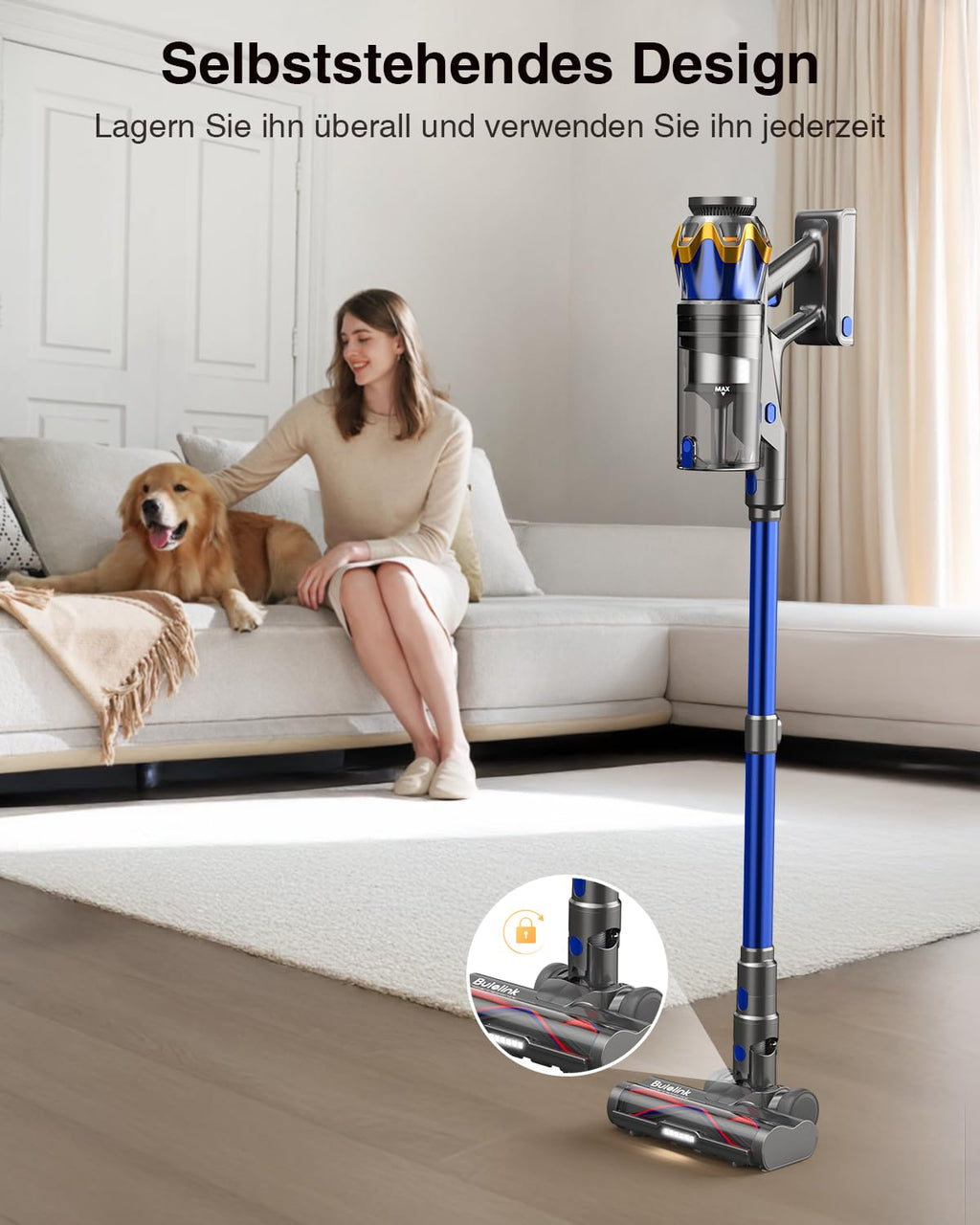 Akku-Staubsauger 45.000 Pa – kabellos, 65 Min, Display, Anti-Haar, 1,6 L, für Tierhaare & Böden