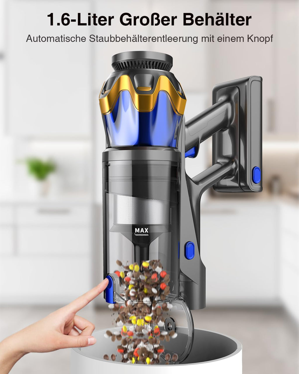 Akku-Staubsauger 45.000 Pa – kabellos, 65 Min, Display, Anti-Haar, 1,6 L, für Tierhaare & Böden