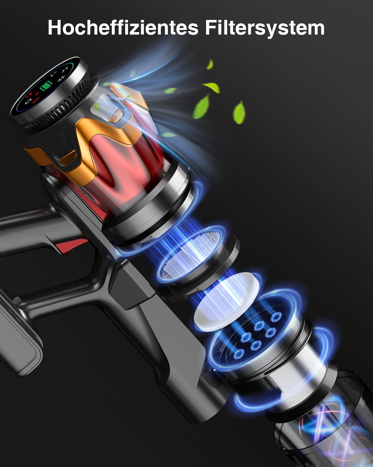 Akku-Staubsauger 45.000 Pa – kabellos, 65 Min, Display, Anti-Haar, 1,6 L, für Tierhaare & Böden